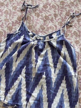 rag & bone Blue and White Ikat Print Silk-Cotton Cami